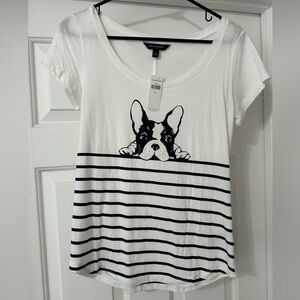French bulldog Graphic Striped T-Shirt - White & Black
